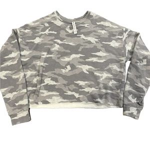Athleta Womens Crop Top Long Sleeve Camo Camouflage Gray Size SM Small